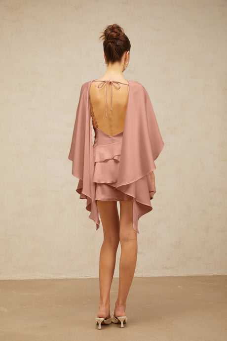 Kiera Mini Dress Pink Satin Ruffled Cocktail