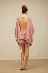 Kiera Mini Dress Pink Satin Ruffled Cocktail