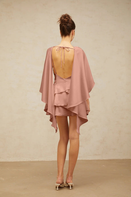 Kiera Mini Dress Pink Satin Ruffled Cocktail