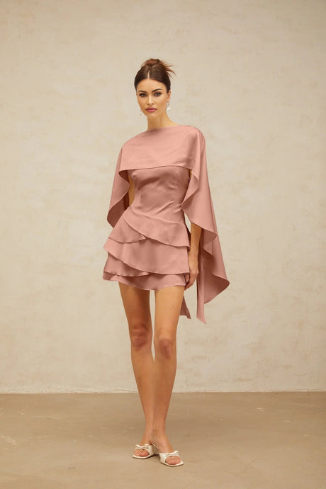 Kiera Mini Dress Pink Satin Ruffled Cocktail