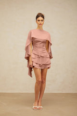 Kiera Mini Dress Pink Satin Ruffled Cocktail
