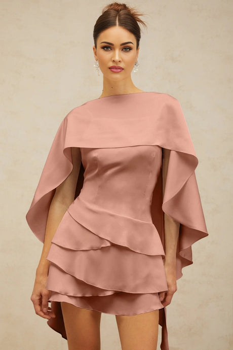 Kiera Mini Dress Pink Satin Ruffled Cocktail