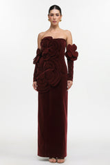 Kiera Red Floral Velvet Maxi Dress Elegant Formal Wear