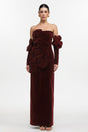 Kiera Red Floral Velvet Maxi Dress Elegant Formal Wear