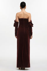 Kiera Red Floral Velvet Maxi Dress