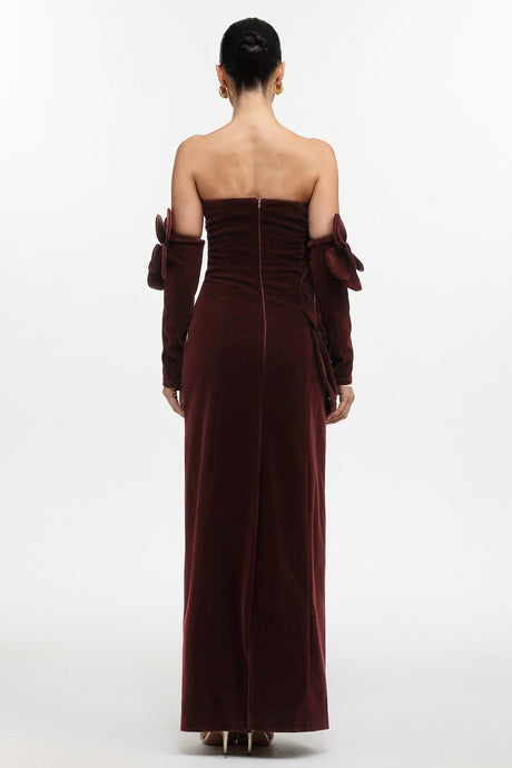 Kiera Red Floral Velvet Maxi Dress