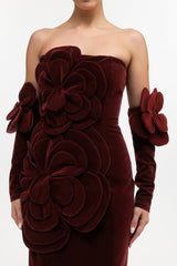 Kiera Red Floral Velvet Maxi Dress for Special Occasions