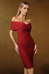 Kiera Red Off-Shoulder Dress with Twisted Detailing