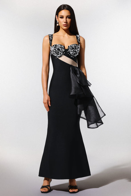 Kimberly Black Pearl Detail Sweetheart Neckline Dress