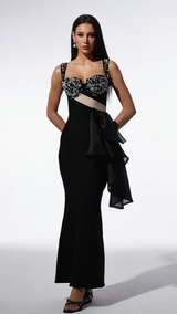 Kimberly Black Pearl Detail Sweetheart Neckline Dress