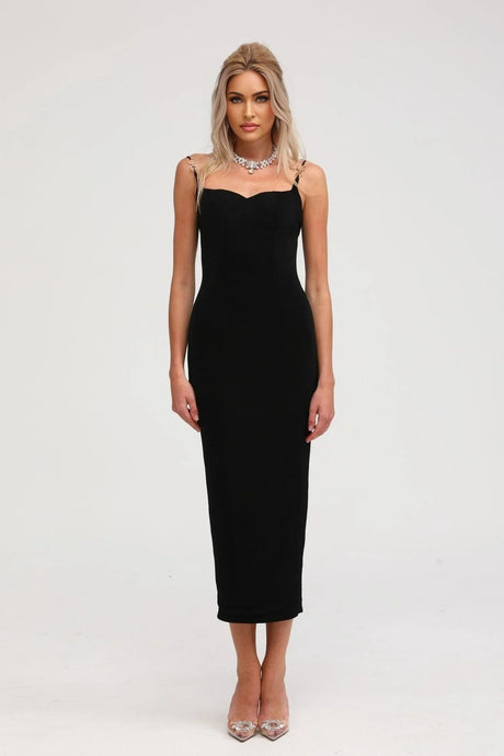 Kimberly Midi Dress Black Bustier Off - shoulder Design