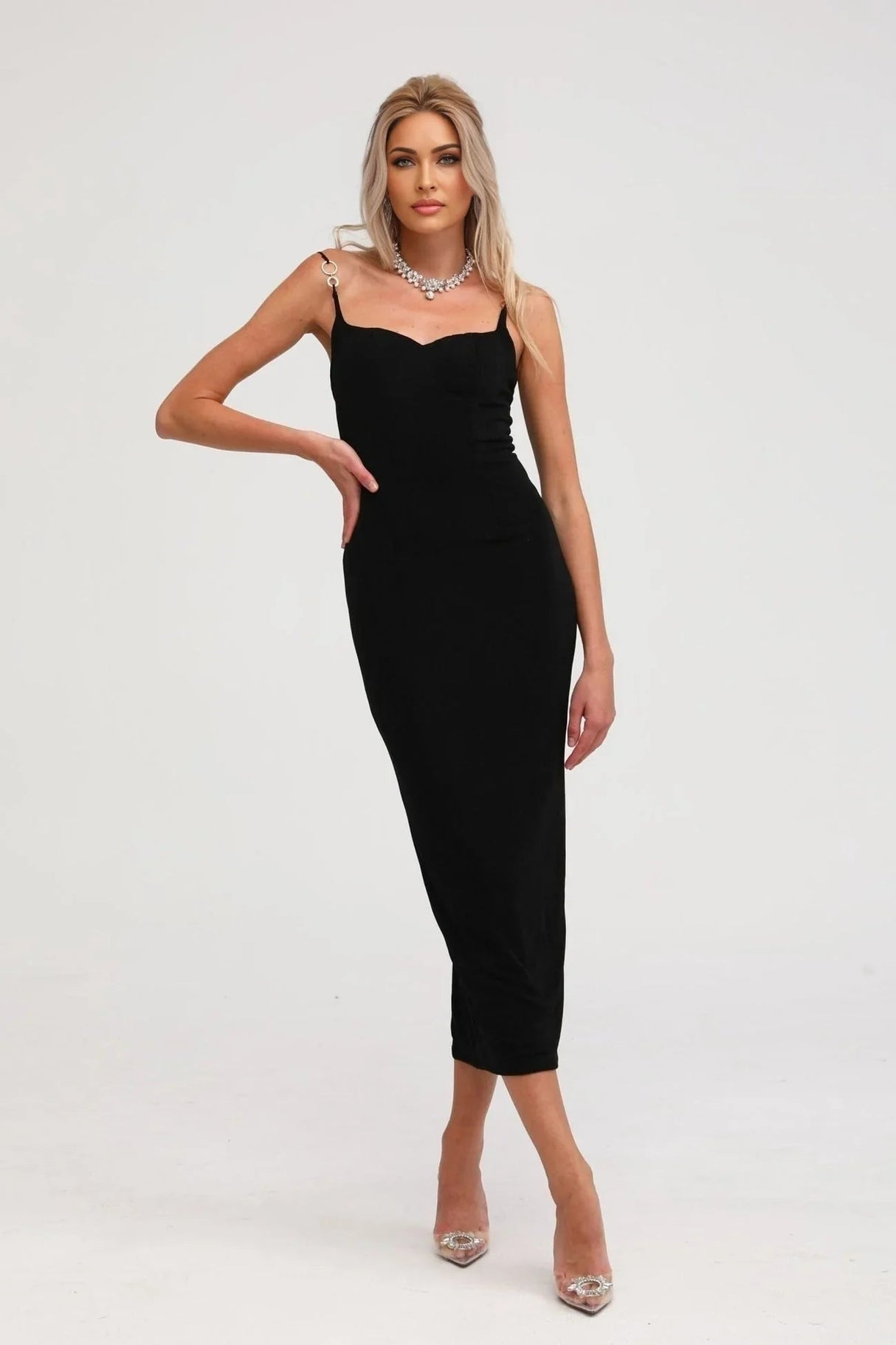 Kimberly Midi Dress Black Bustier Off - shoulder Design