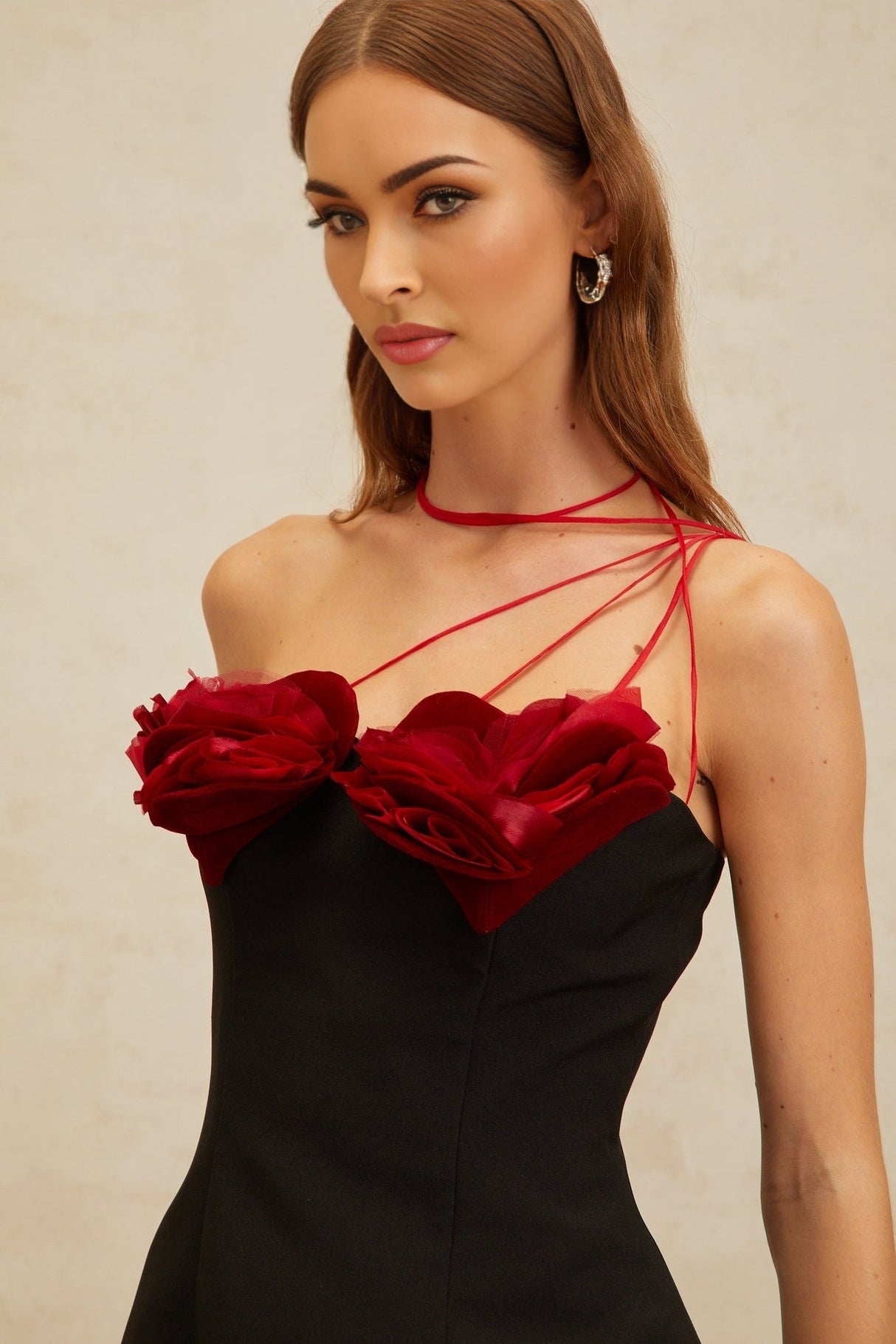 Kimberly Mini Dress - Halterneck - Sleeveless - Cinched Waist - 3D - Heart Motif - Flared Skirt