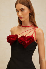 Kimberly Mini Dress - Halterneck - Sleeveless - Cinched Waist - 3D - Heart Motif - Flared Skirt