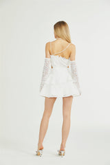 Kimberly Mini Dress White Lace Cut Out Ruffle Hem