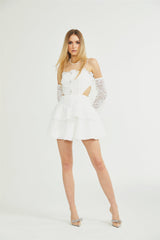 Kimberly Mini Dress White Lace Cut Out Ruffle Hem
