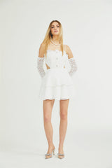 Kimberly Mini Dress White Lace Cut Out Ruffle Hem