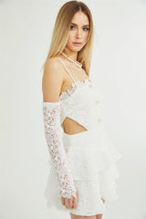 Kimberly Mini Dress White Lace Cut Out Ruffle Hem