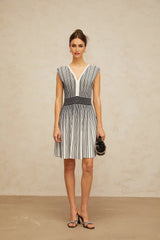 Kimora Mini Dress Black & White Vertical Stripe Knit Chichoria