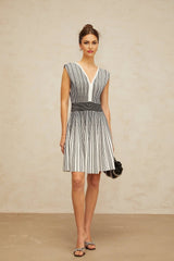 Kimora Mini Dress Black & White Vertical Stripe Knit Chichoria