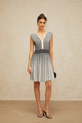 Kimora Mini Dress Black & White Vertical Stripe Knit Chichoria