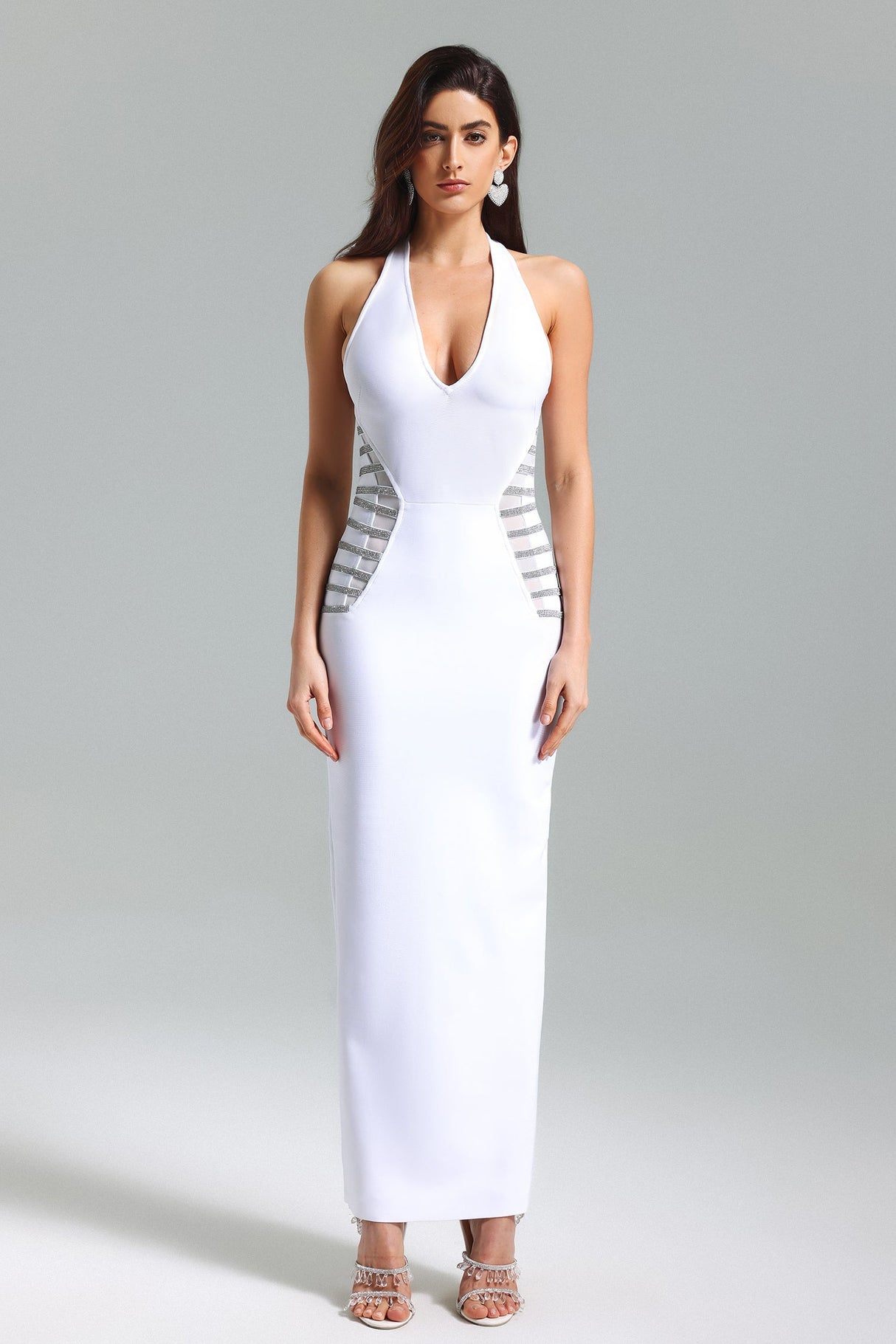 Kimora White Halter Neckline Bodycon Dress with Side Panels