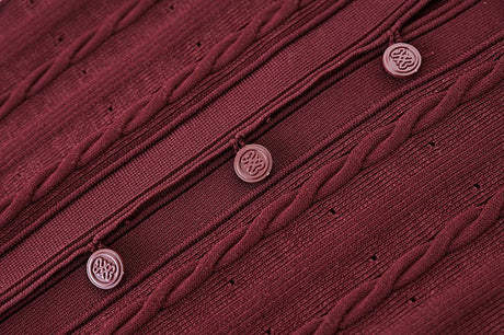 Knit Dress – Cable Knit Texture – Button - Down Front – Tailored Silhouette