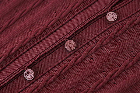 Knit Dress – Cable Knit Texture – Button - Down Front – Tailored Silhouette