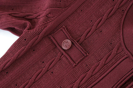 Knit Dress – Cable Knit Texture – Button - Down Front – Tailored Silhouette