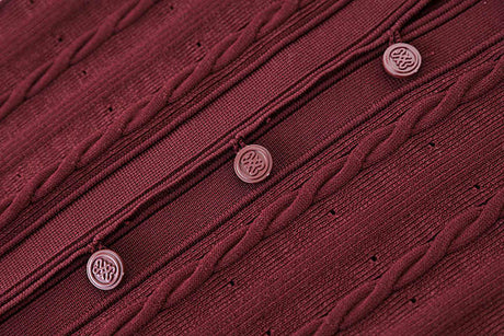 Knit Dress – Cable Knit Texture – Button - Down Front – Tailored Silhouette