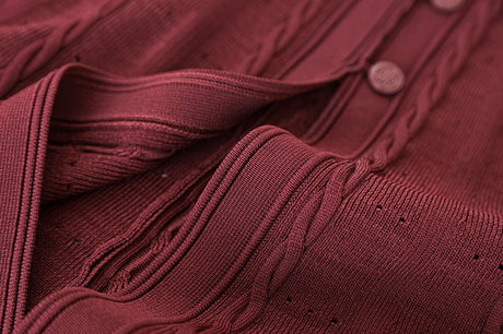 Knit Dress – Cable Knit Texture – Button - Down Front – Tailored Silhouette