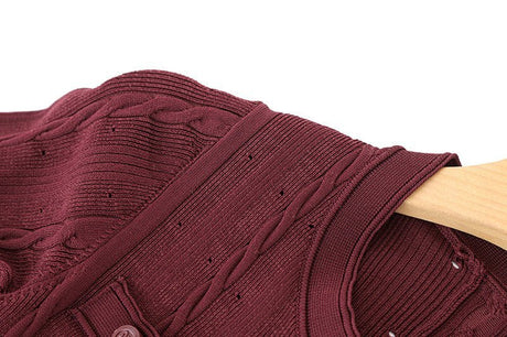 Knit Dress – Cable Knit Texture – Button - Down Front – Tailored Silhouette