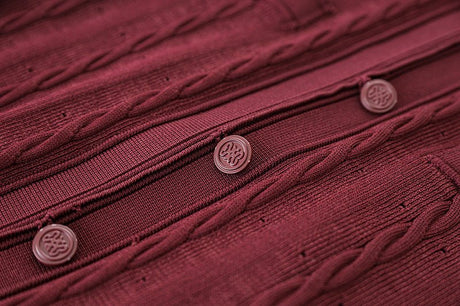 Knit Dress – Cable Knit Texture – Button - Down Front – Tailored Silhouette