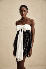 Kurzes Minikleid mit Pailletten Farbblockdesign und Schleife Candice Modell