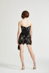 Kylitha black lace ribbon mini dress