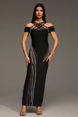 Lacey Black Diamond Hollow Out Sleeveless Dress