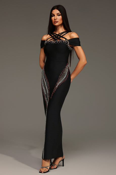 Lacey Black Diamond Hollow Out Sleeveless Dress