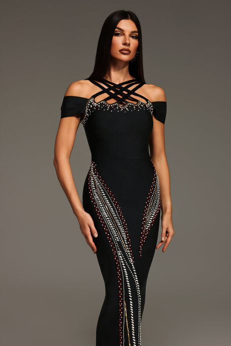 Lacey Black Diamond Hollow Out Sleeveless Dress