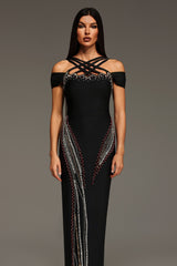 Lacey Black Diamond Hollow Out Sleeveless Dress