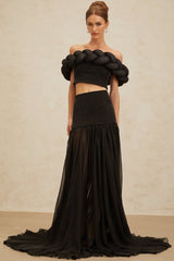 Lacey Crop Top - Off - the - shoulder - Braid Detail - Rhinestone Embellishments