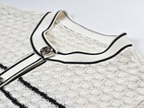 Lacey Cropped Cardigan and Midi Skirt Set - Striped Pattern - Ruffled Hem with Button Accents