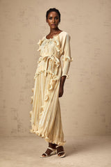 Lacey Midi Dress – Long Sleeves – Ruffled Detailing – Pressed Crease