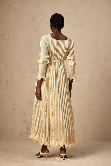 Lacey Midi Dress - Ruffled Detailing & Wavy Pattern