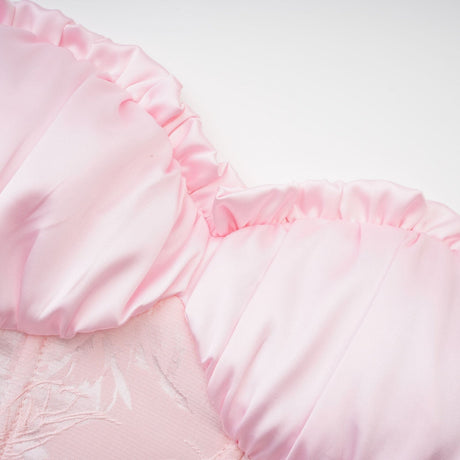 Lacey Mini Dress Pink Jacquard Off The Shoulder Flare Hem
