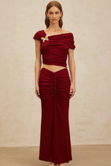 Lacey Top & Skirt - Mono Shoulder - Butterfly Brooch - Ruched Detailing - Asymmetrical Design - Mermaid Hem