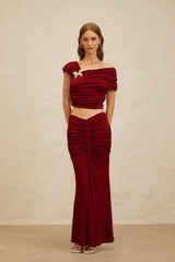 Lacey Top & Skirt - Mono Shoulder - Butterfly Brooch - Ruched Detailing - Asymmetrical Design - Mermaid Hem