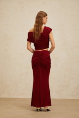 Lacey Top & Skirt - Mono Shoulder - Butterfly Brooch - Ruched Detailing - Asymmetrical Design - Mermaid Hem