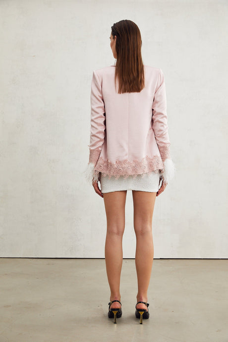 Laguna pink lacedetail satin jacket