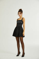 Laila Dress Black Flared Crystal Embellished & Pleated