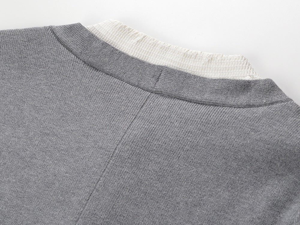 Laila Dress - Figure - Enhancing Silhouette - Elegant Layered Look - Deep V - Neck With Bow Accent - Frilled Cuffs & Bow